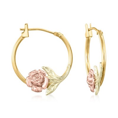 Ross-Simons 14kt 2-Tone Gold Floral Hoop Earrings. 5/8 inches