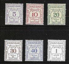 Zanzibar, 1936, Scott #J18-J23, série complète, comme neuve, légèrement articulée