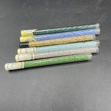 Vintage Glass Beads Tubes Mill Hill Lot Of 6 Blue Green Gold Pink Embroidery