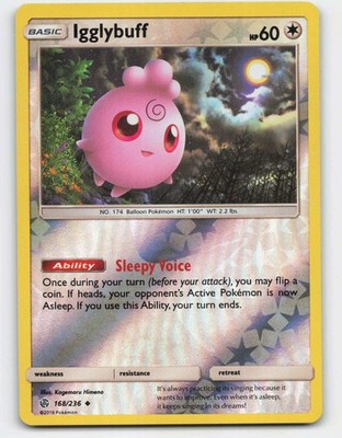2019 Pokemon, Cosmic Eclipse, #168/236 Igglybuff, Reverse Holo Uncommon NM