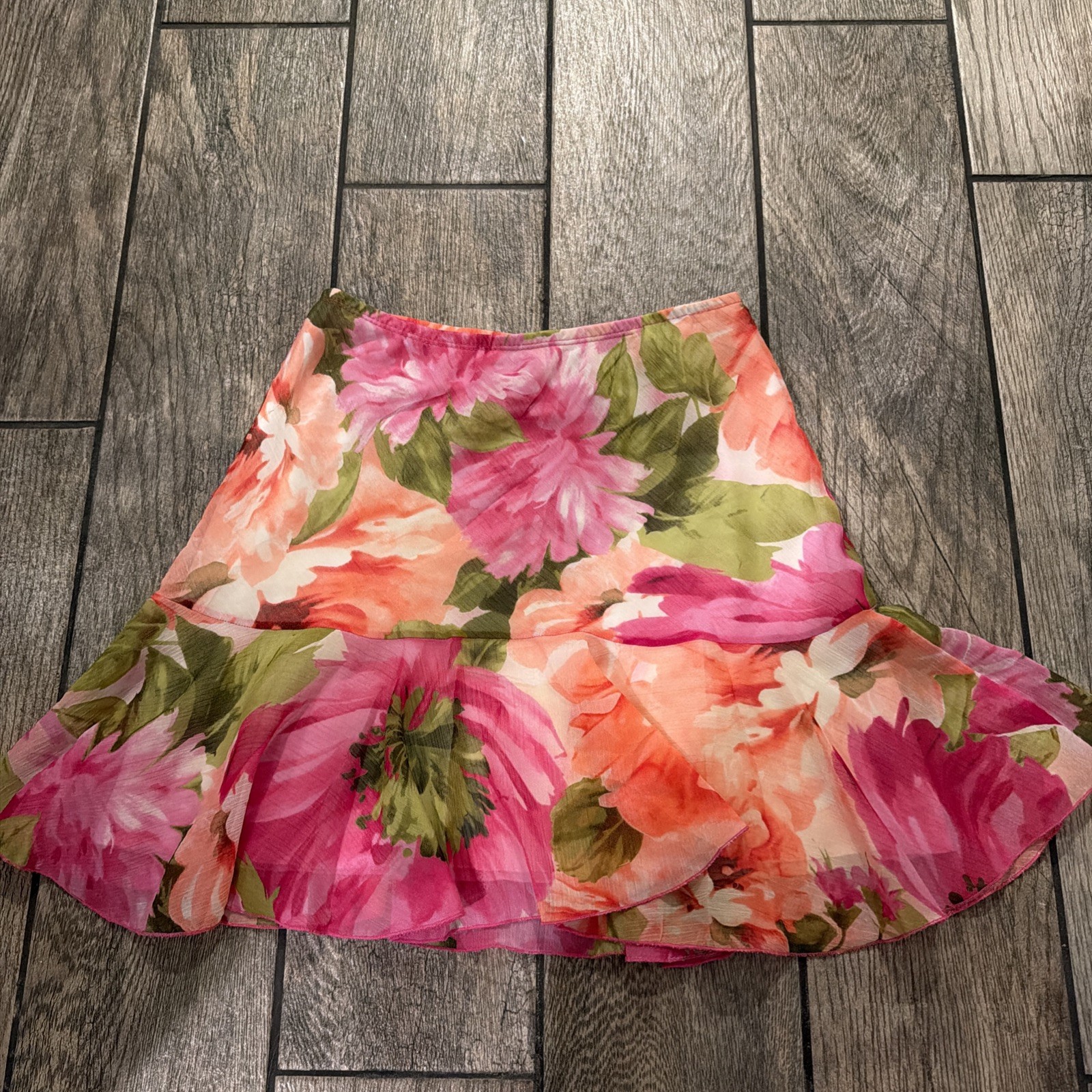 Plum Vintage Y2K Tropical Floral Ruffle Hem Mini Skirt Size (12)