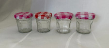 Bonne Maman 1oz Mini Glass Jars Set of 4 w/ Pink  Red Gingham Lids Empty