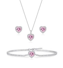 Cubic Zirconia LOVE Heart Jewelry Set Earrings Necklace Bracelet Set for pink