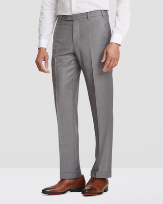 Zanella Devon Flat Front Super 120's Wool Serge Pant in Light Grey  - Size: 44