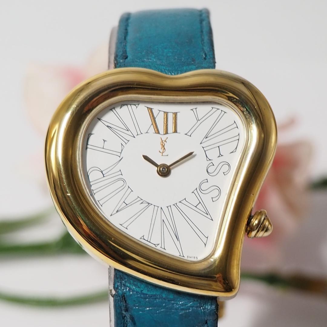 Orologio Donna Yves Saint Laurent Forma Cuore Cintura Turchese Quarzo Quadrante Bianco