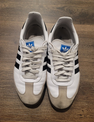 adidas Men's Samba White Black Beige Low Top Lace Up Athletic Sneakers Rubber