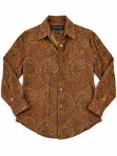 Linda Allard Ellen Tracy Petite 8 Paisley Wool Blend Button Down Blouse Fall