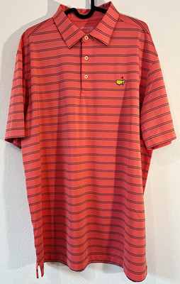 Masters Tech Golf Polo Shirt Mens Large Coral Pink Stripe Augusta National Logo