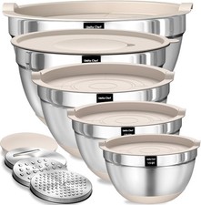 Mixing Bowls W/ Airtight Lids Set 8 PCS Stainless Steel Khaki Nesting Bowls 