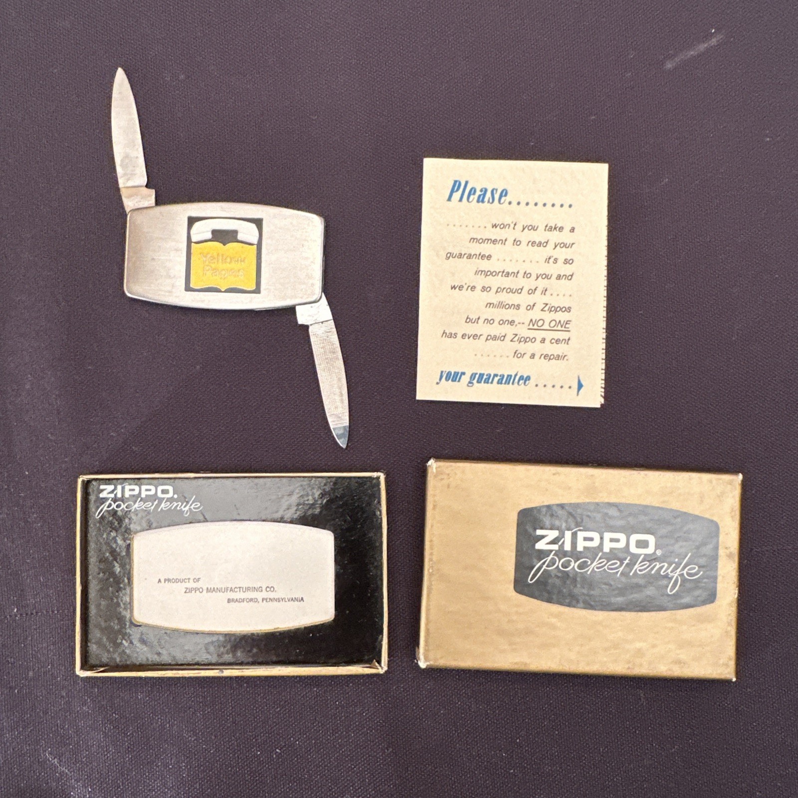 Vintage Zippo Yellow Pages Pocket Knife 2 Blade New With Box and Guarantee