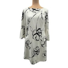 Lauren Ralph Lauren White Black Floral Bell Sleeve Shift Dress Short Size 8