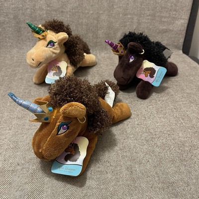 New! Set of three Afro Unicorn Plush Toys by Dan Dee, 9''