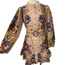 Farm Rio Beauty Bouquet Puff-Sleeve Mini Shirt Dress Belted Floral XL NWT