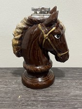 VINTAGE PAINTED CERAMIC HORSE HEAD CHESS KNIGHT TABLE LIGHTER JAPAN