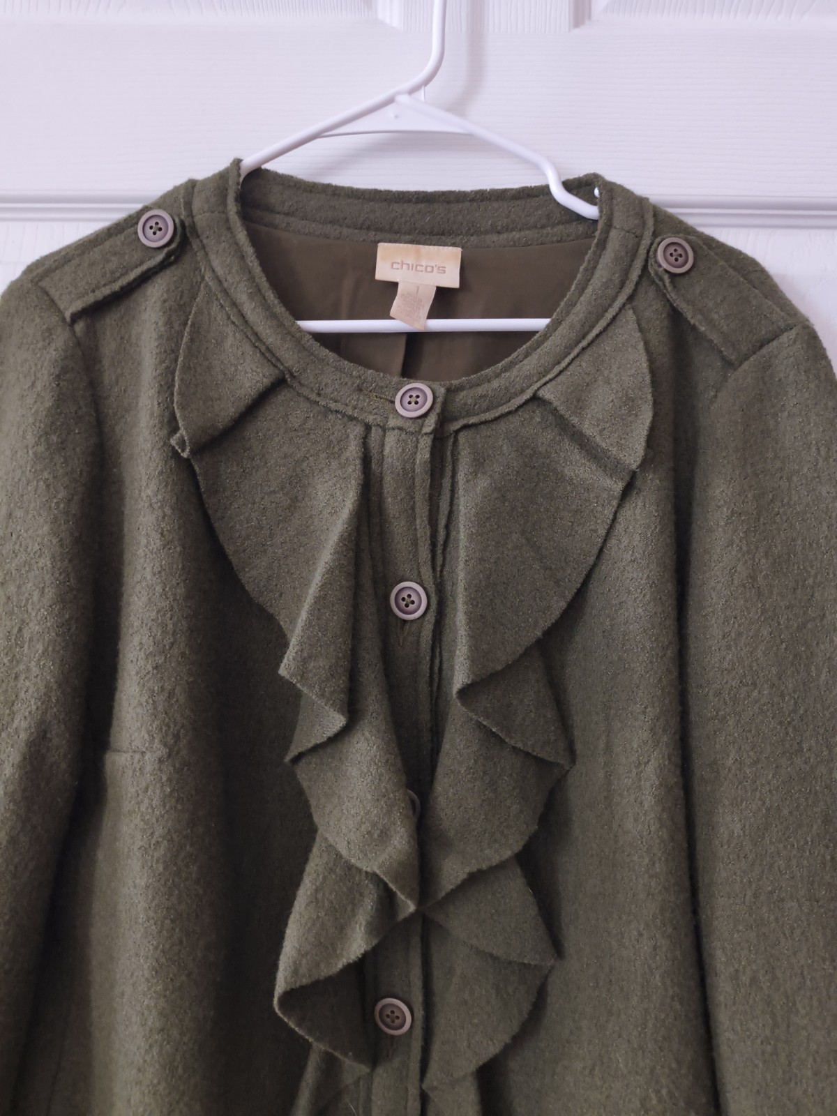 Chico’s Boiled Wool Button Front Jacket Size Medi… - image 3