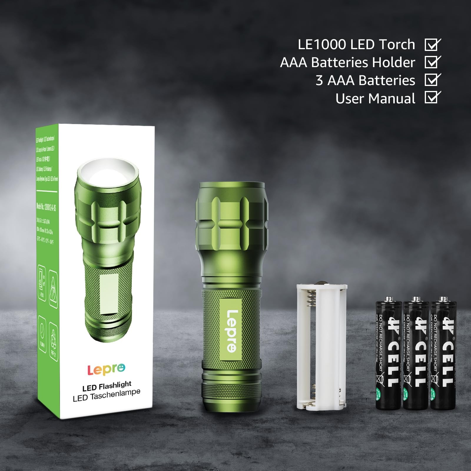 Lighting EVER LED Flashlights High Lumens, Small Flashlight, Small, Green 