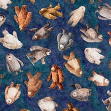 "Bigfoot" Bigfoot Toss Fabric 100 Cotton 1yd BTY QT Fabrics Navy Blu FastShip