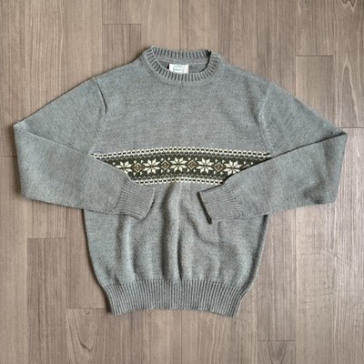 Vintage Brut Sweater Mens Large Gray Fair Isle Snowflake Crewneck 80s