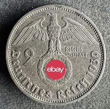 2 Reichsmark 1939 F Drittes Reich Hindenburg 8 g .625 Silber KM#93 K210326AC