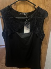 womens S black tank top with lace front