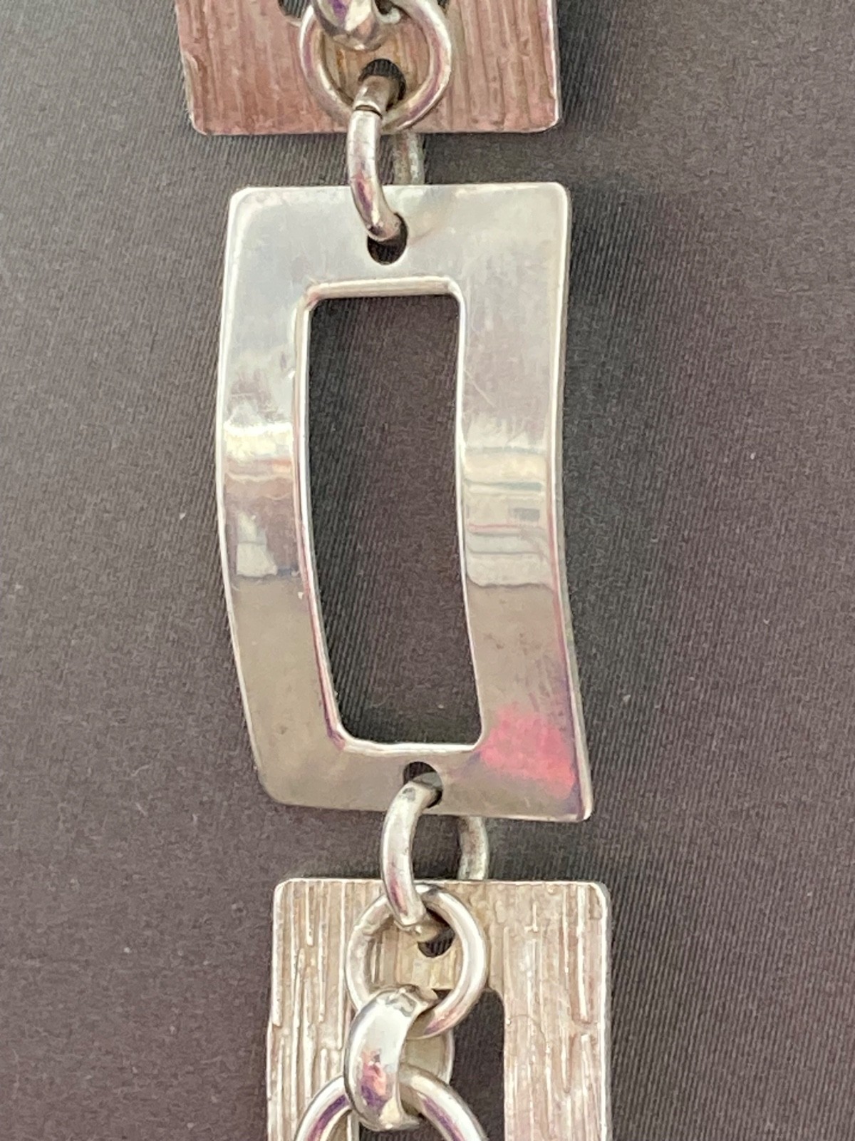 Sterling Necklace Open Rectangle Link, Smooth/Tex… - image 6