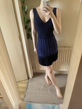 Ted Baker Navy Blue Knitted Fitted Flare Mini Dress Size S V Neck