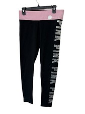 Victoria Secret Pink Band Sequin Bling Black Leggings SZ M