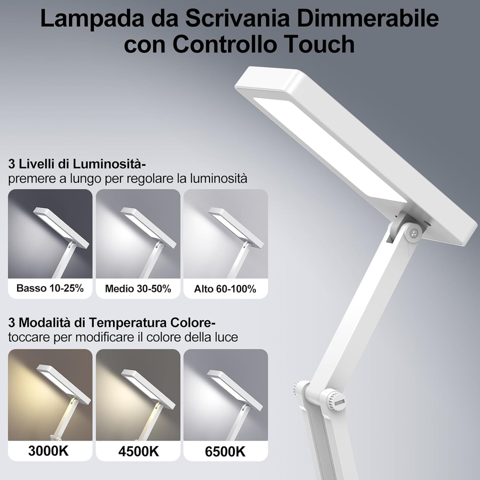 Piccola Lampada Da Tavolo LED Pieghevole: Luce Da Lettura A Batteria, Girevole 360°, Compatta Da Viaggio