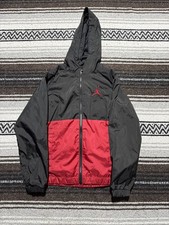 Jordan Windbreaker Jacket Boys Medium 10-12 Black Red Zip