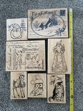 Lot of 7 Stampendous Christmas Themed Wood Mounted Rubber Stamps New Winter Xmas