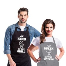 Saukore Funny Aprons for Couple, His and Hers 31.5x23.6 Inch, Black & Grey