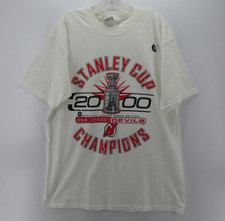 VTG New Jersey Devils Shirt Men Large White 2000 Stanley Cup Champions Lee Sport