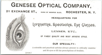 Genesee Optical Co Trade Card Business Eyeball Engraving Spectacles Rochester NY