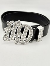 Women's Harley Davidson H-D Rhinestone Buckle Black Leather Belt 97766-11VW