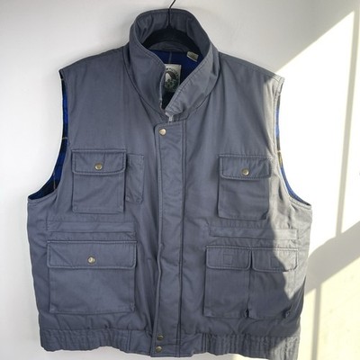 Gray Appalachian Trail Men s Utility Vest With Plaid  Fleece Lining Size XL