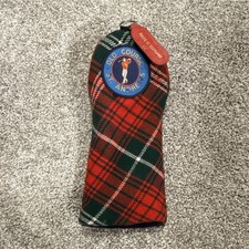 St. Andrews Links Old Course Tartan Wood Golf Headcover w/ Pom-Pom Red/Green