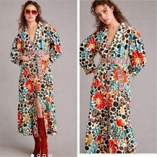 Anthropologie Farm Rio Mushroom Forest Canvas Dress Womens Size XS Puff Sleeve