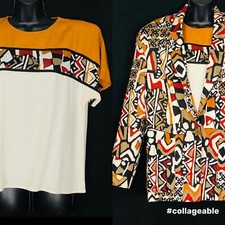 Vintage 1980s Lilli Ann jacket blouse set, batik abstract new wave rayon L