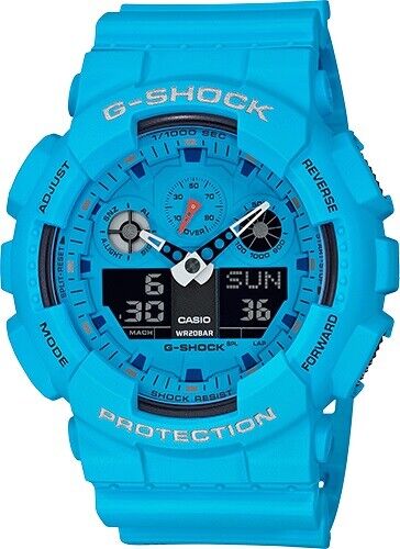 Casio G-Shock * GA100RS-2A Hot Rock Sounds Bright Blue Anadigi Watch for Men - Picture 1 of 3