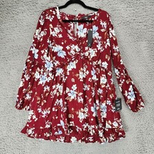 Lulus Dress Womens Medium Lovely Blooms Red Floral Long Sleeve Babydoll NWT