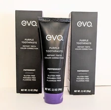 EVO Purple Fluoride Free Instant Teeth Color Toothpaste Peppermint 3.5oz 2 Tubes