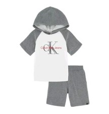 Calvin Klein Jeans Boys 2 Piece Gray Short-Sleeve Hoodie  Shorts Set - 3T/4/5/6