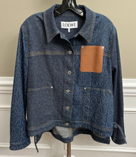 Loewe Denim Designer Jacket With Leather Trim Size 36