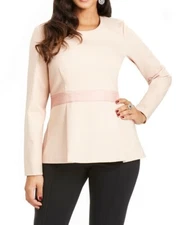 Mynt 1792 Womens Ponte Peplum Top Plus Size Long Sleeve Blouse Rose Smoke Size X