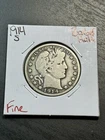 1914 S Barber Silver Half Dollar 50C FINE Condition Coin (Raw11198)