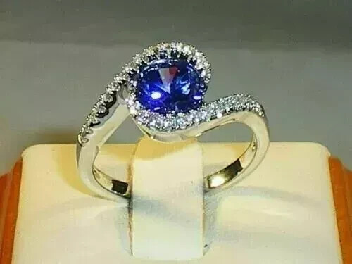 Runder 1,30 ct natürlicher Saphir & Diamant Verlobungsring 18 K massives Gelbgold - Bild 3 von 7