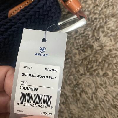 G NWT Ariat Men's Navy Blue One Rail Woven Belt Size M/L | eBay