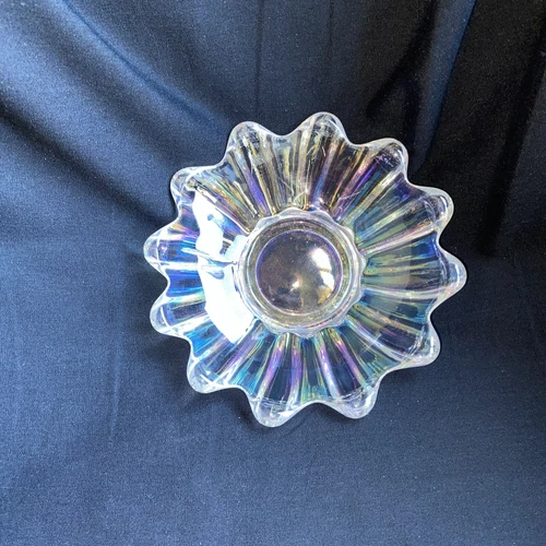 Vintage Federal Celestial Glass Iridescent Flower Petal Dish 6” X 1.25”