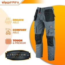 WrightFits Mens Work Cargo Trousers Heavy Duty Knee Pad Pocket Pants Black 30-42