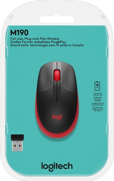 Logitech Maus M190 Optisch Wireless Kabellos 3 Tasten 1000 Dpi Rot 910-005908-image